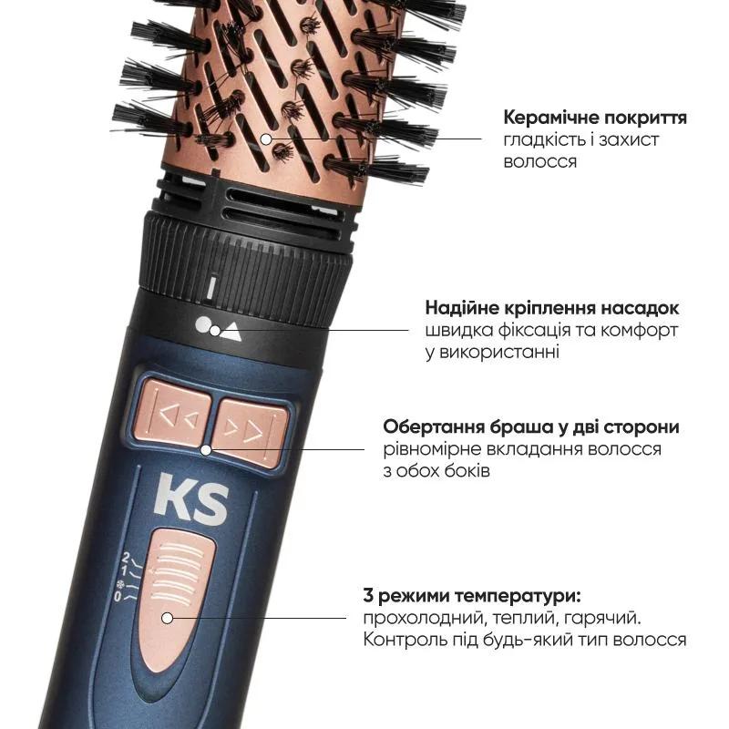 Фото 4 - Вирівнювач KS StraightFlow 1300 синій + Браш-стайлер KS 4in1H302 Biege
