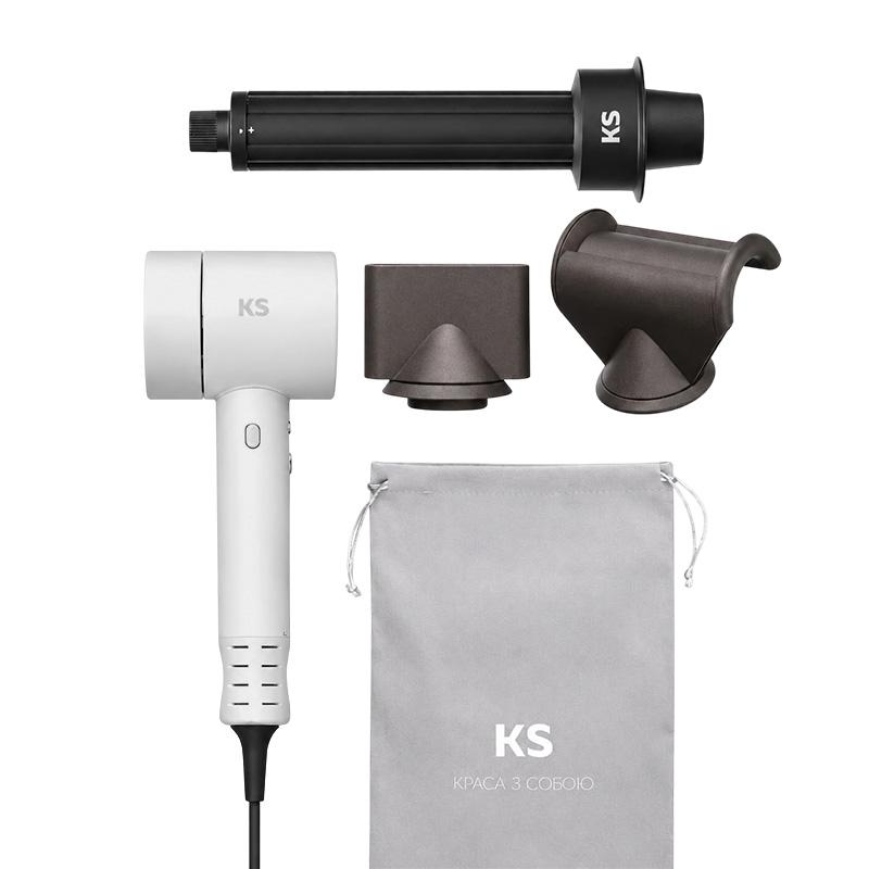 Фото 1 - Фен Hair Dryer KS AirPro 01P white + Цилиндрическая насадка для локонов KS Фото 1 - Фен Hair Dryer KS AirPro 01P white + Цилиндрическая насадка для локонов KS