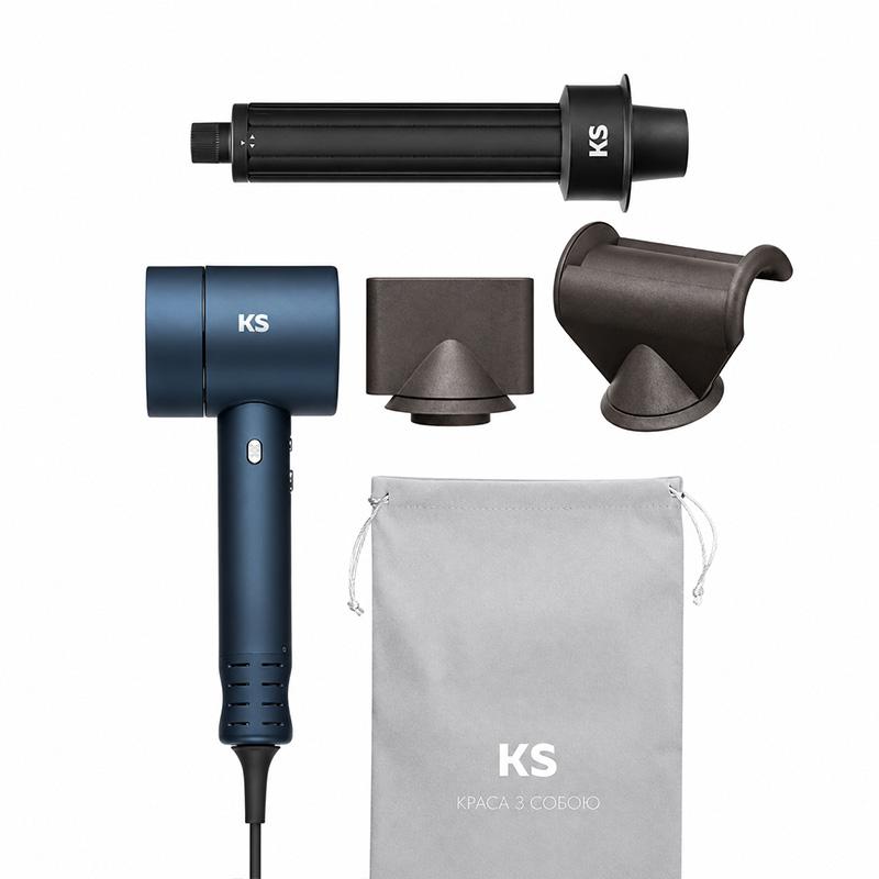 Фото 1 - Фен Hair Dryer KS AirPro 01P blue + Цилиндрическая насадка для локонов KS Фото 1 - Фен Hair Dryer KS AirPro 01P blue + Цилиндрическая насадка для локонов KS