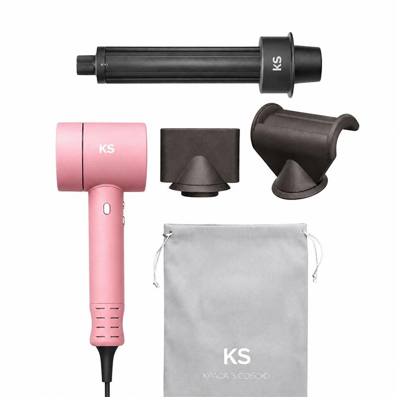 Фото 1 - Фен Hair Dryer KS AirPro 01P pink + Цилиндрическая насадка для локонов KS